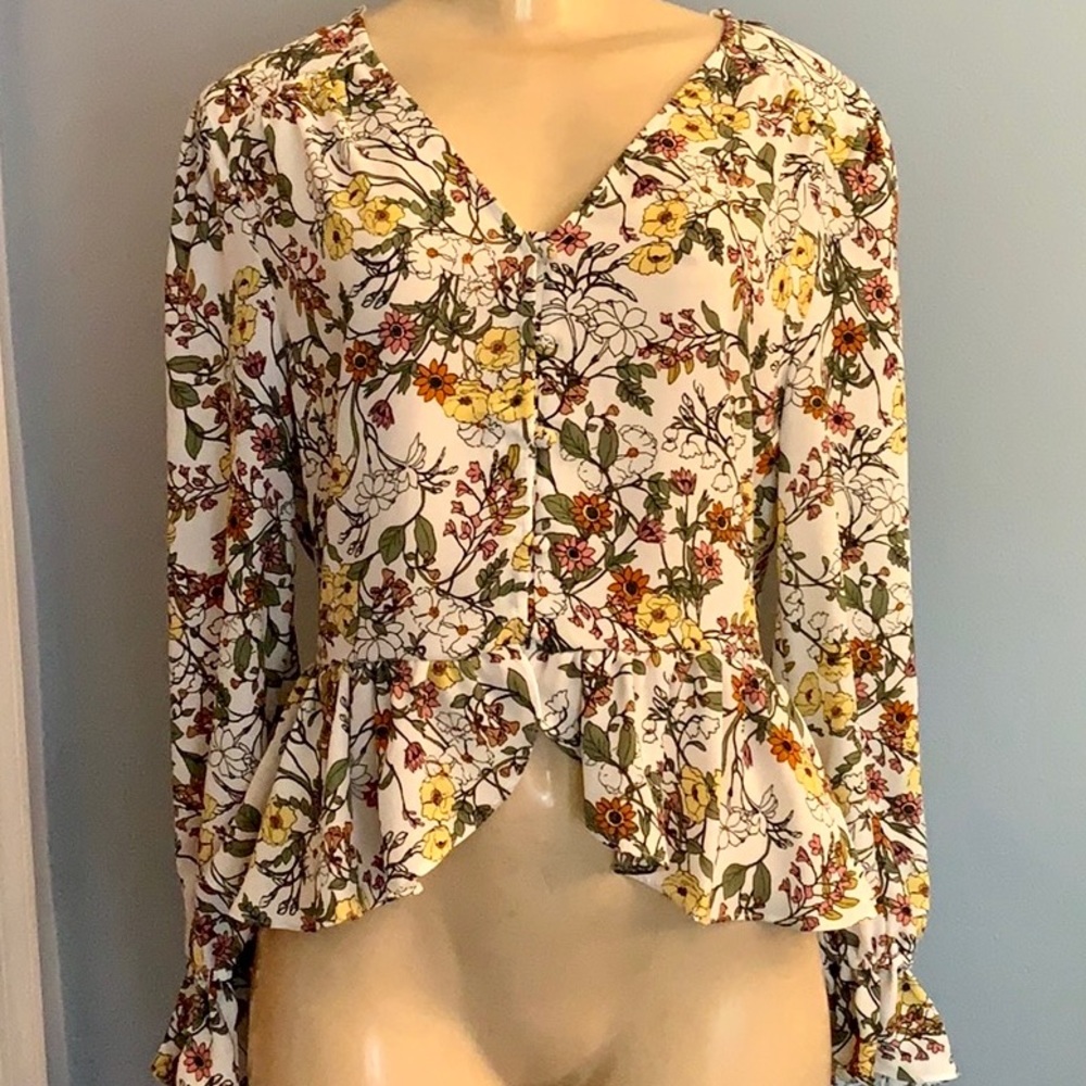 Blue Rain Floral Peplum Top